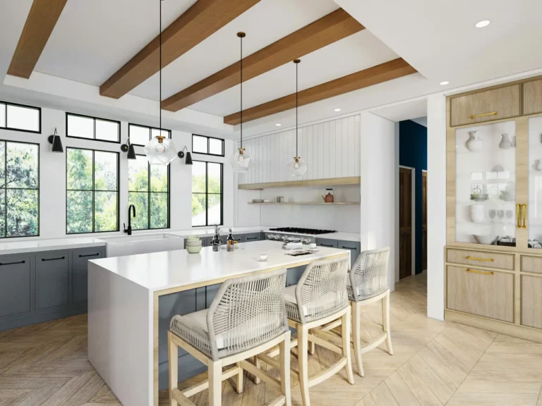 A home remodel San Francisco modern kitchen with wooden beams.